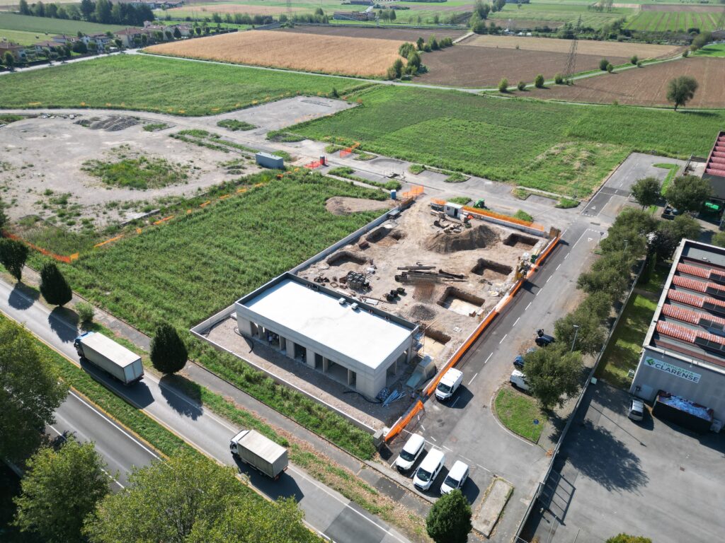 Vista aerea del cantiere della nuova sede Greal a Coccaglio